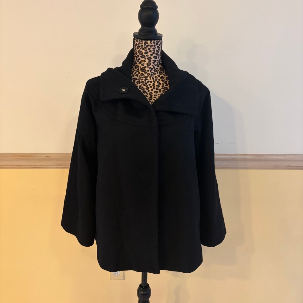 Elie Tahari Woman Black 100% Virgin‎ Wool Magnetic Closure Collared Chic Coat 4